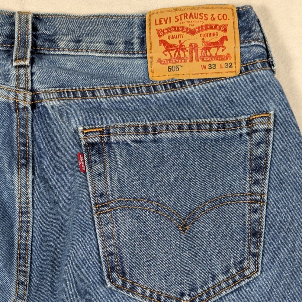 Levis 505 Regular Fit Straight Leg Blue Denim Jeans Mens Size 33
